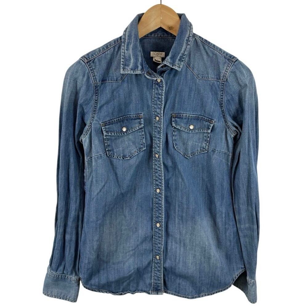 J Crew Denim Pearlsnap Shirt Longsleeve Size XS Western Boho